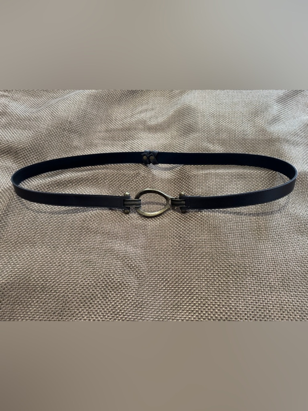 Black Imitation Leather Belt with Antique Gold Oval Buckle